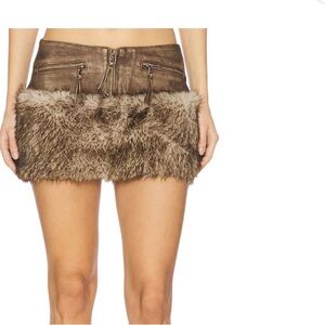 Brown Faux Fur Mini Skirt